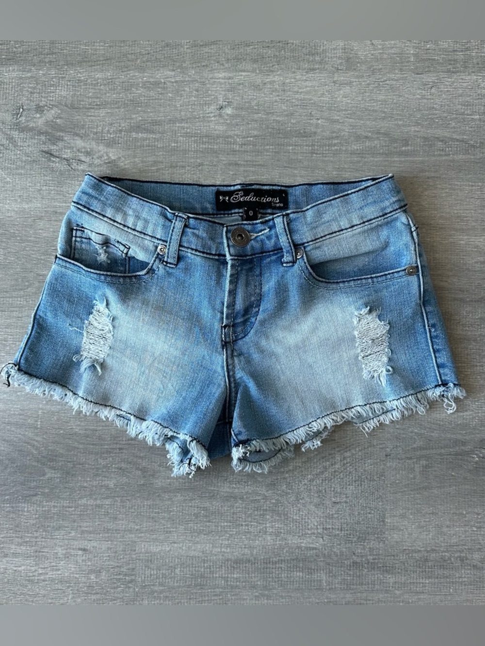 Y2K Seductions Women's Light Blue Distressed Low Rise Denim Shorts